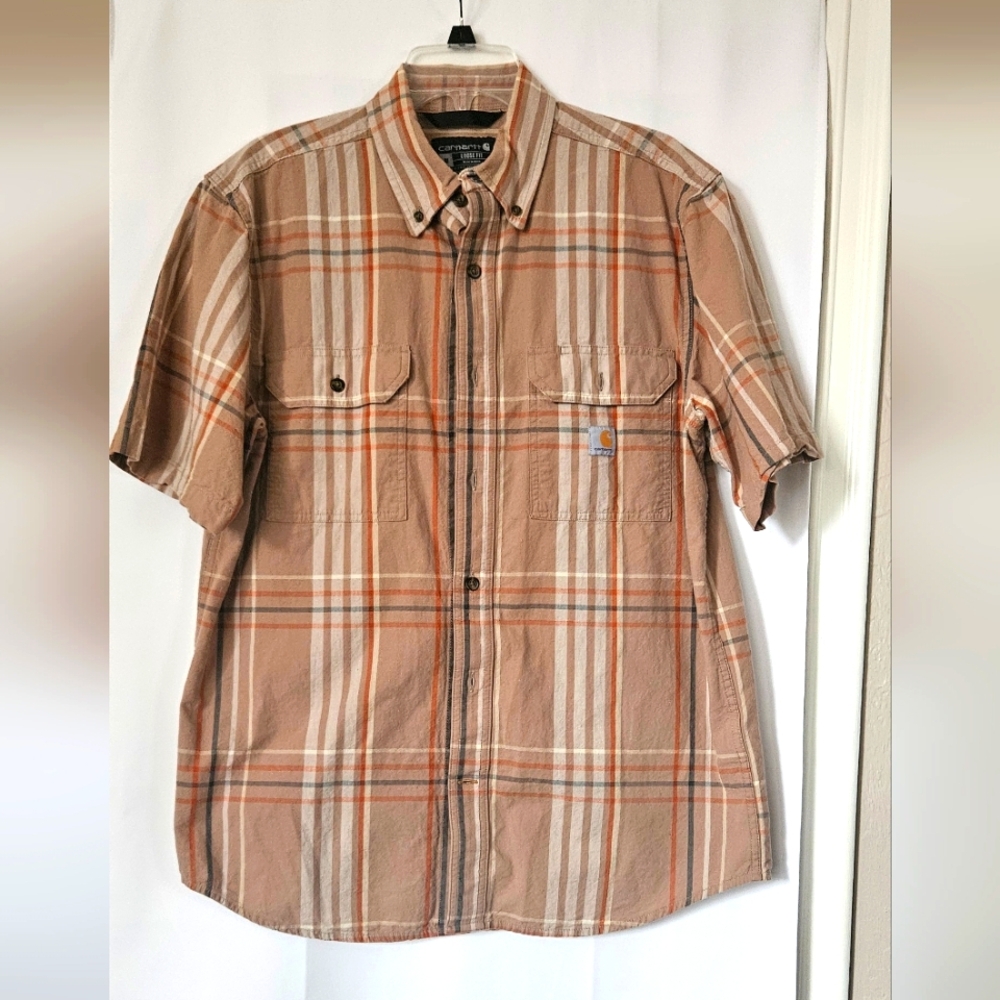 Carhartt Mens Loosefit Plaid Midweight Button Short‎ Sleeve Shirt Size M